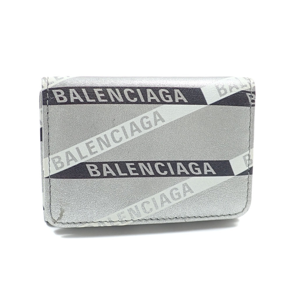Balenciaga Tri-fold Wallet, Silver and Black Leather, 551921, Women's/Men's